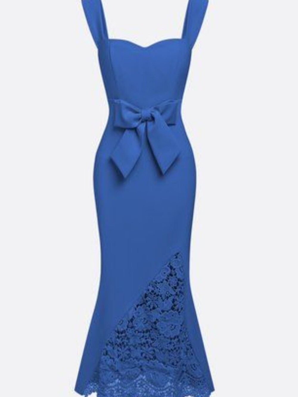 Fehaute Sculpted Royal Blue Midi Dress with Waist Bow and Lace Panel size 14 NWT